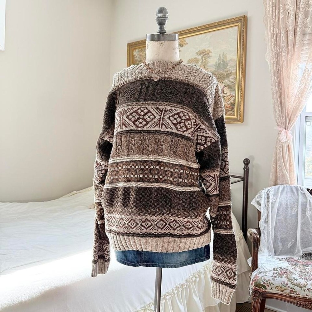 Vintage grandpa sweater  croft and barrow brown fair isle‎ sweater size medium